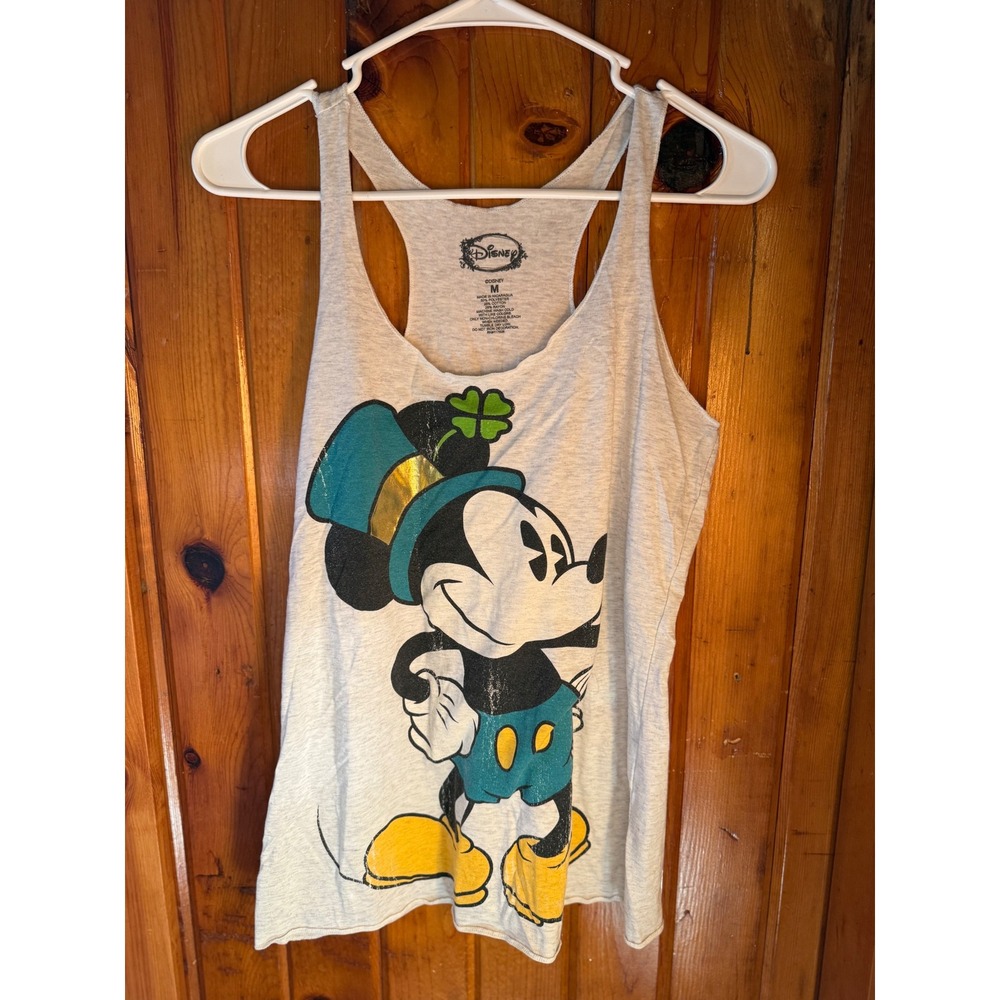 Disney Mickey Mouse‎ St Patricks Day Gray Tank Top Womens Size M